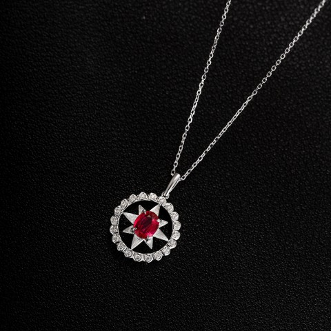 18K白金红宝石项链 项链女 CH003